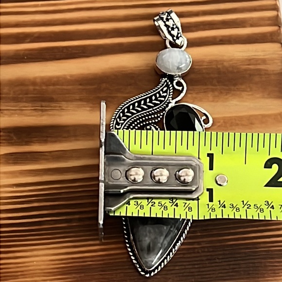 #146 Zebra Jasper Black Onyx & Rainbow Moonstone Handcrafted Pendant NWOT - Picture 5 of 13